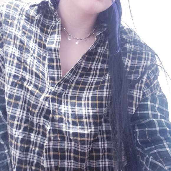 French Connection Plaid Patchwork V-Neck Flannel Blouse - Picture 7 of 14